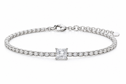 Moissanit Tennis Armband (Center Stone Tennis Bracelet princess cut)