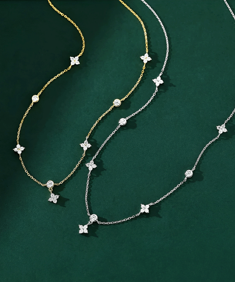 Naszyjnik Koniczyna Moissanit - Złoty