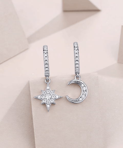 Moissanitowe kolczyki księżyc i gwiazdy