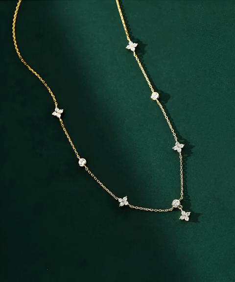 Naszyjnik Koniczyna Moissanit - Złoty