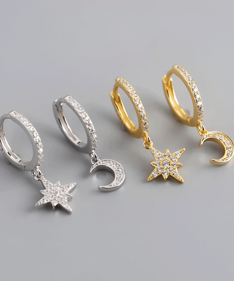 Moissanitowe kolczyki księżyc i gwiazdy