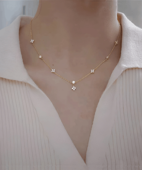 Naszyjnik Koniczyna Moissanit - Złoty