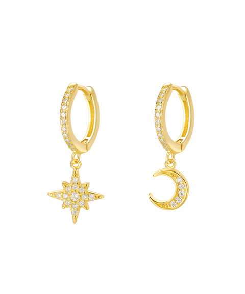 Moissanitowe kolczyki księżyce i gwiazdy – złote