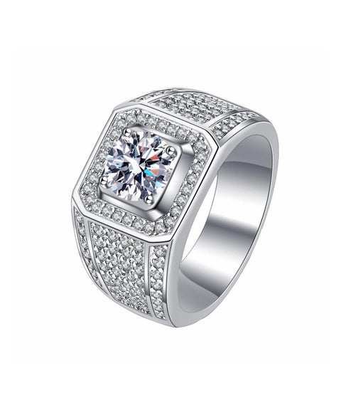 Męski pierścionek z moissanitem i obsydianem