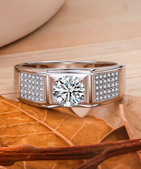 Męski Pierścionek Moissanit Zorza Polarna - Złoto