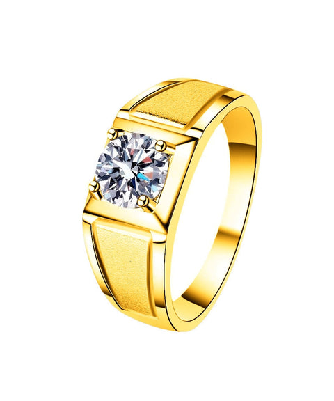 Męski pierścionek z moissanitem Wilk – Złoty