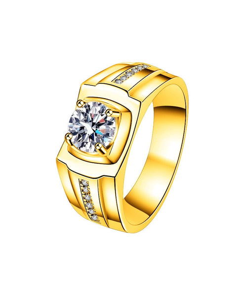 Męski sygnet z moissanitem - Złoty